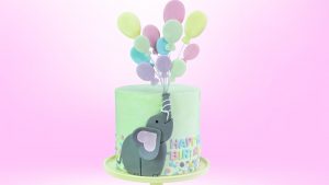 Nicoles Zuckerwerk Geburtstagstorte mit Elefant und Luftballons